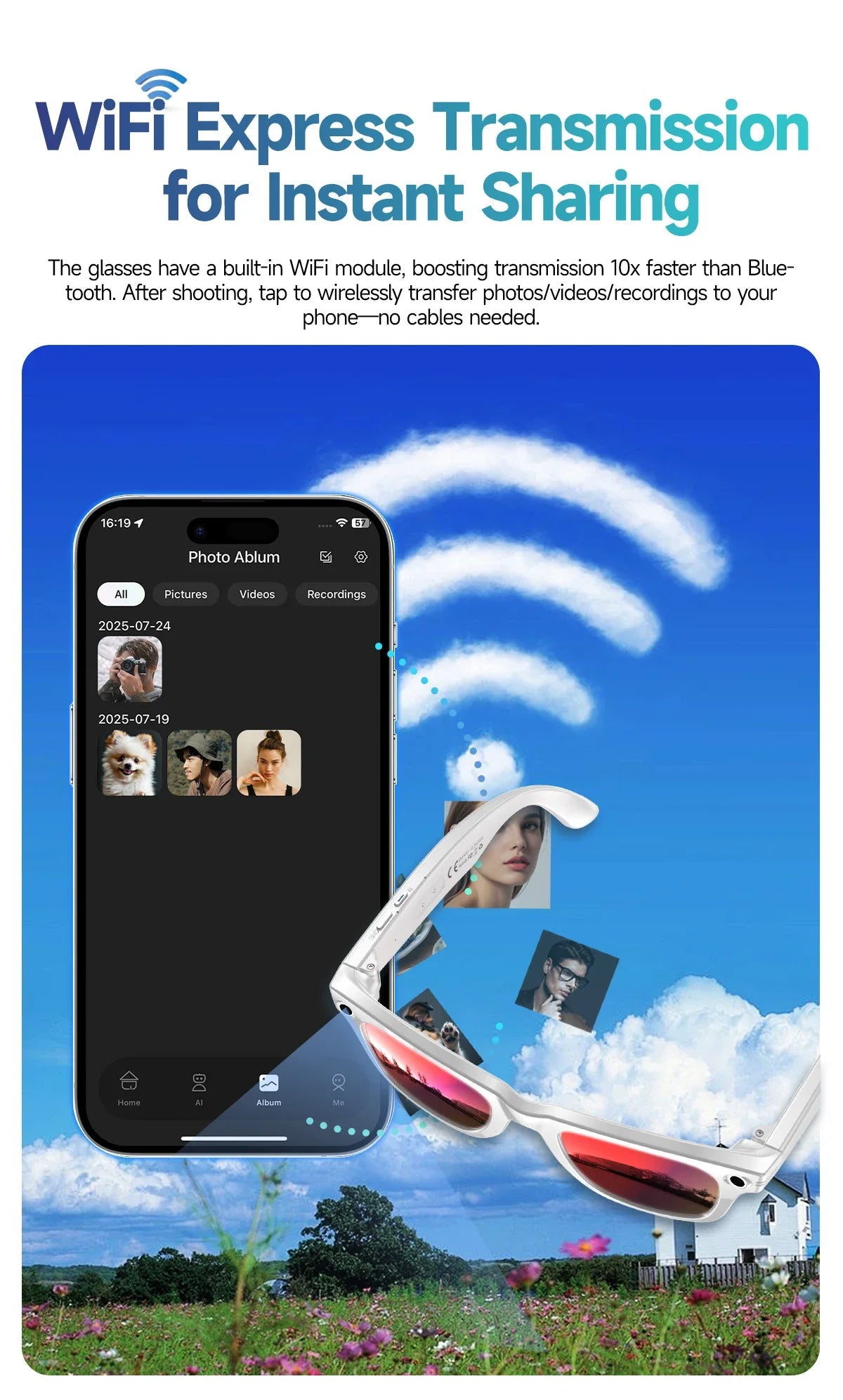 AI Smart Glasses with 8MP Camera & Bluetooth Connectivity