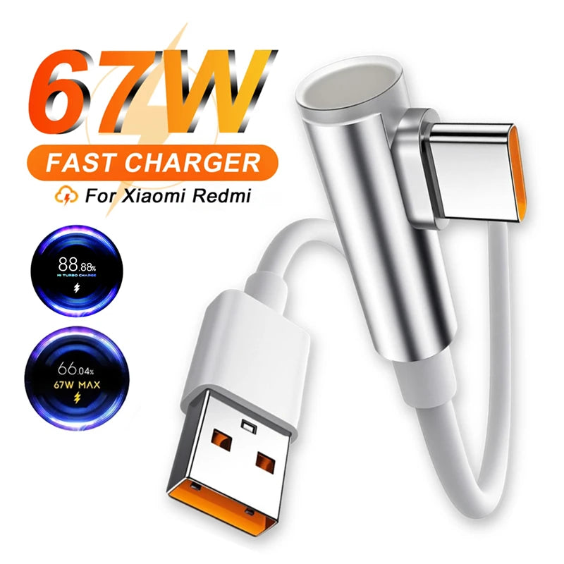 Type C Fast Charge Cable | 90 Degree Elbow Design for Quick Charging