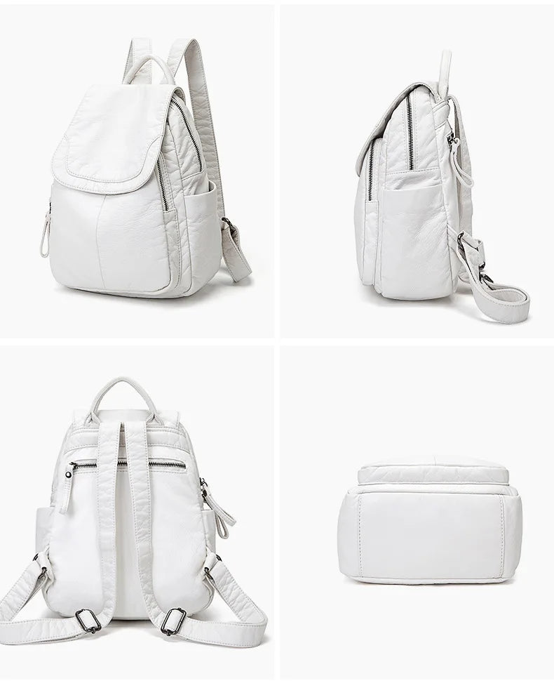Stylish Women's White Washed Leather Backpack for Casual Travel