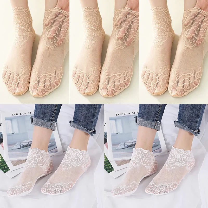 Invisible Lace Socks for Women | Non-Slip Thin Boat Socks