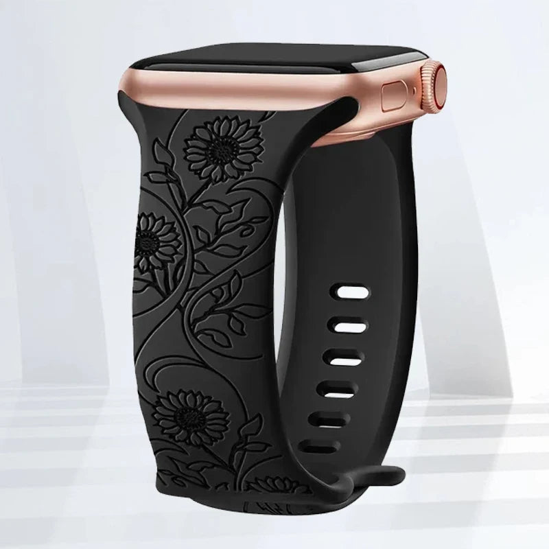 Floral Engraved Silicone Strap | Elegant Replacement Band for Apple Watch