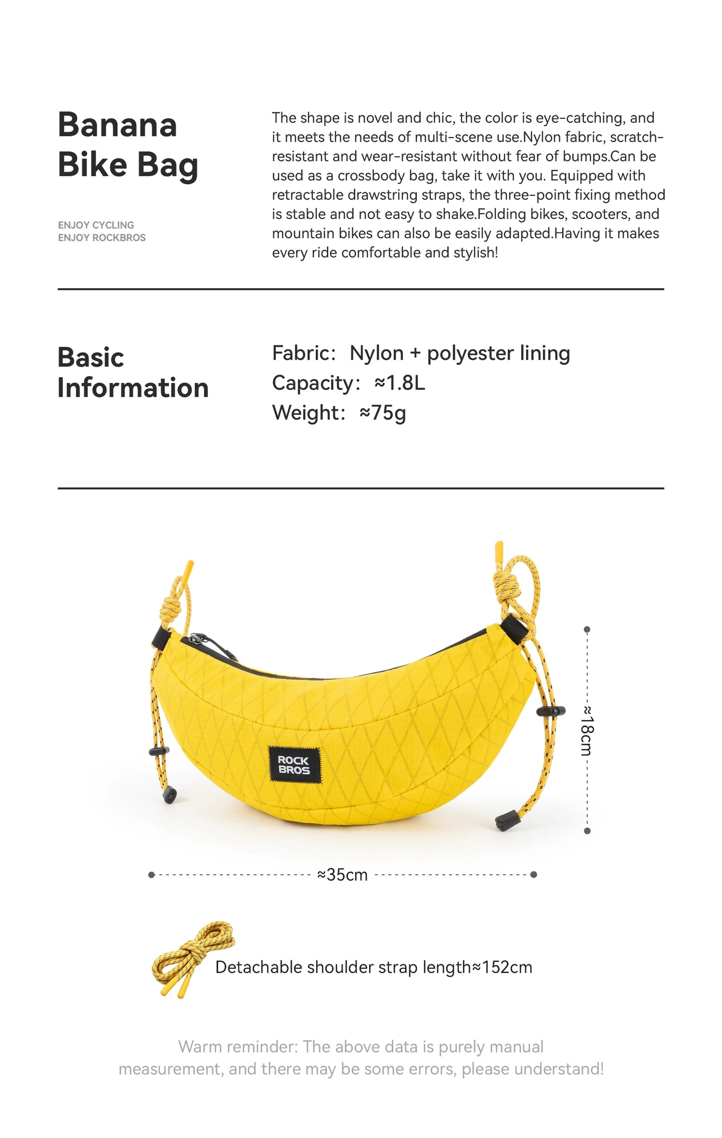Outdoor Bicycle Bag | 1.8L Banana Shape Bike Bag with Strap