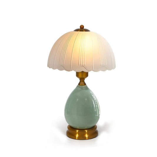 Lámpara de mesa de cerámica vintage | Iluminación de mesilla regulable verde