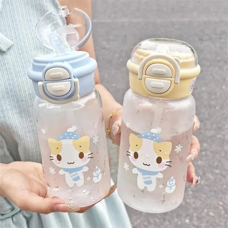 500ML Cute Cat Water Bottle | Portable Straw Cup for Kids