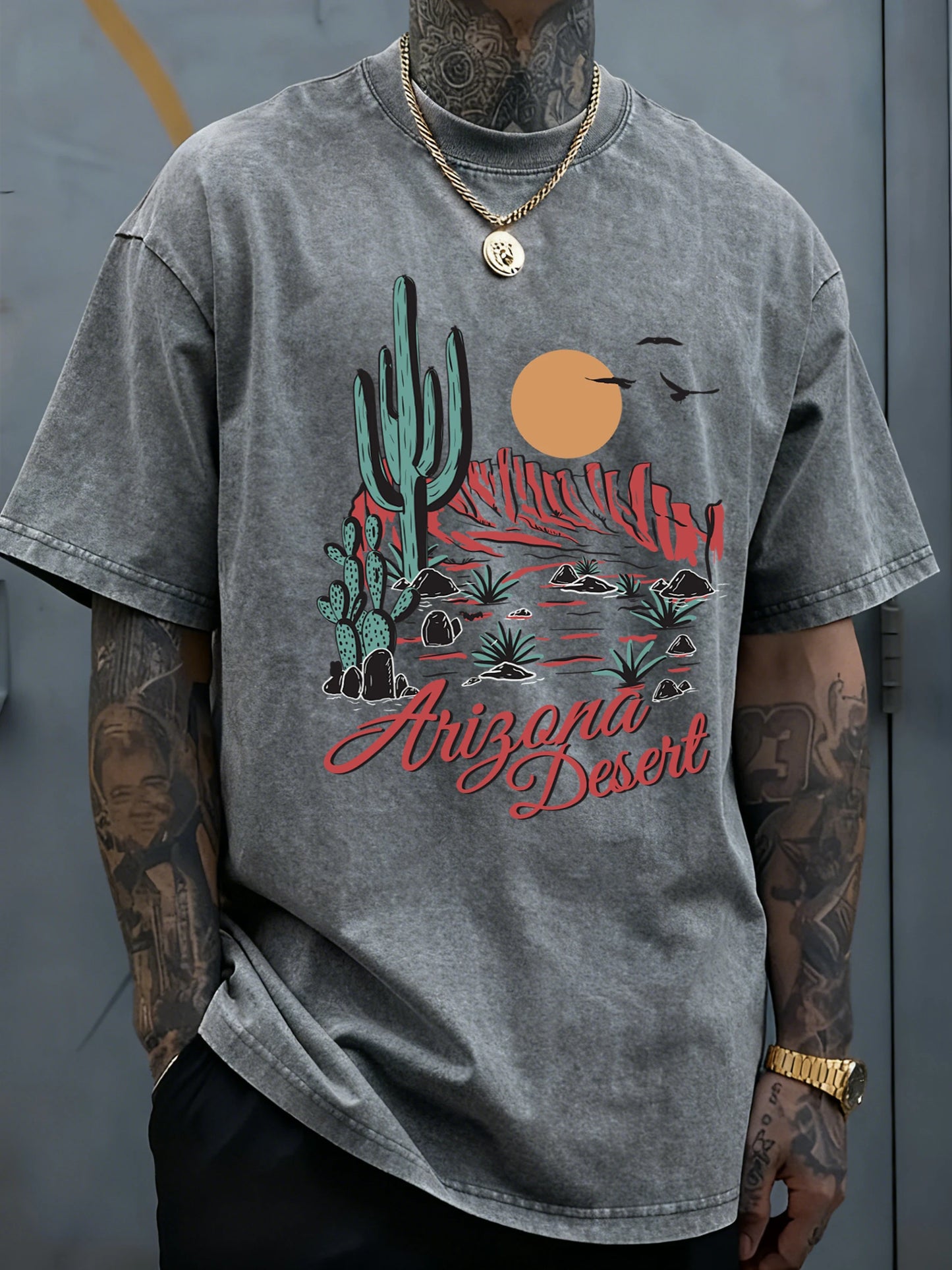 Men's Arizona Desert Cactus Graphic Tee | Soft Short Sleeve T-Shirt