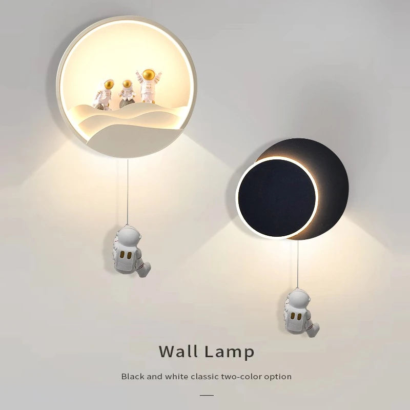 Creative LED Astronaut Moon Wall Lamp for Kids' Rooms