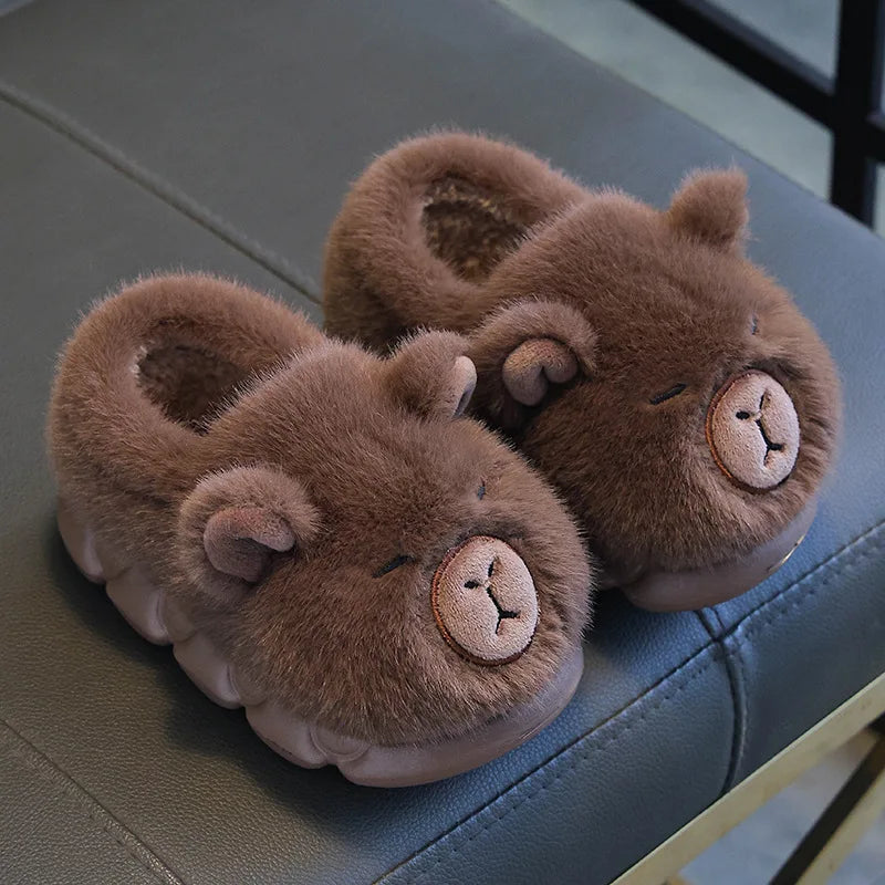 Kids Capybara Plush Slippers | Warm Fuzzy Indoor House Shoes
