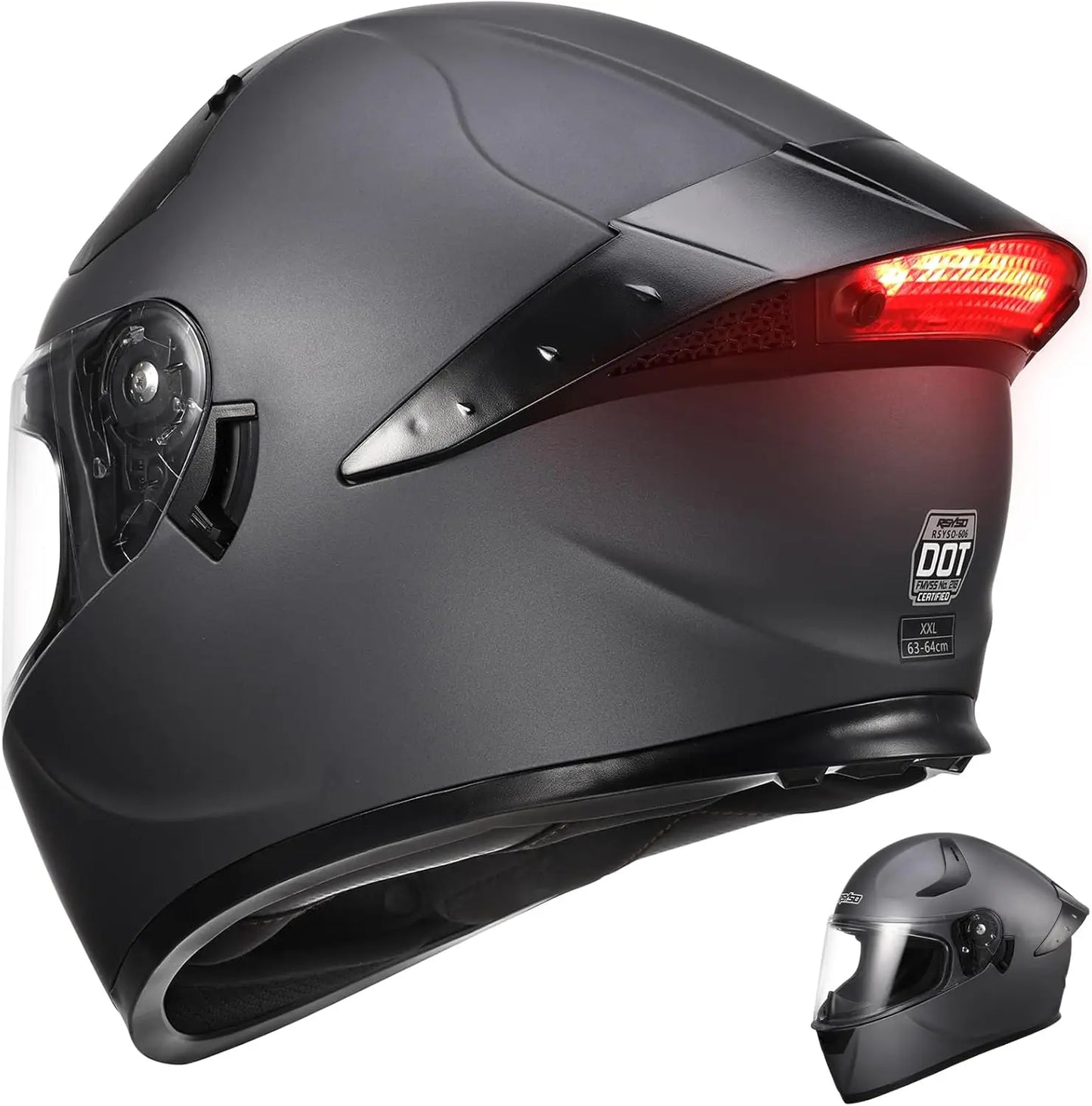 Dual Visor Full Face Motorcycle Helmet with LED Tail Light