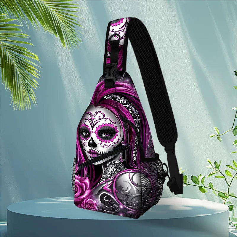 Purple Skull Crossbody Bag | Adjustable Sling Backpack for Travel