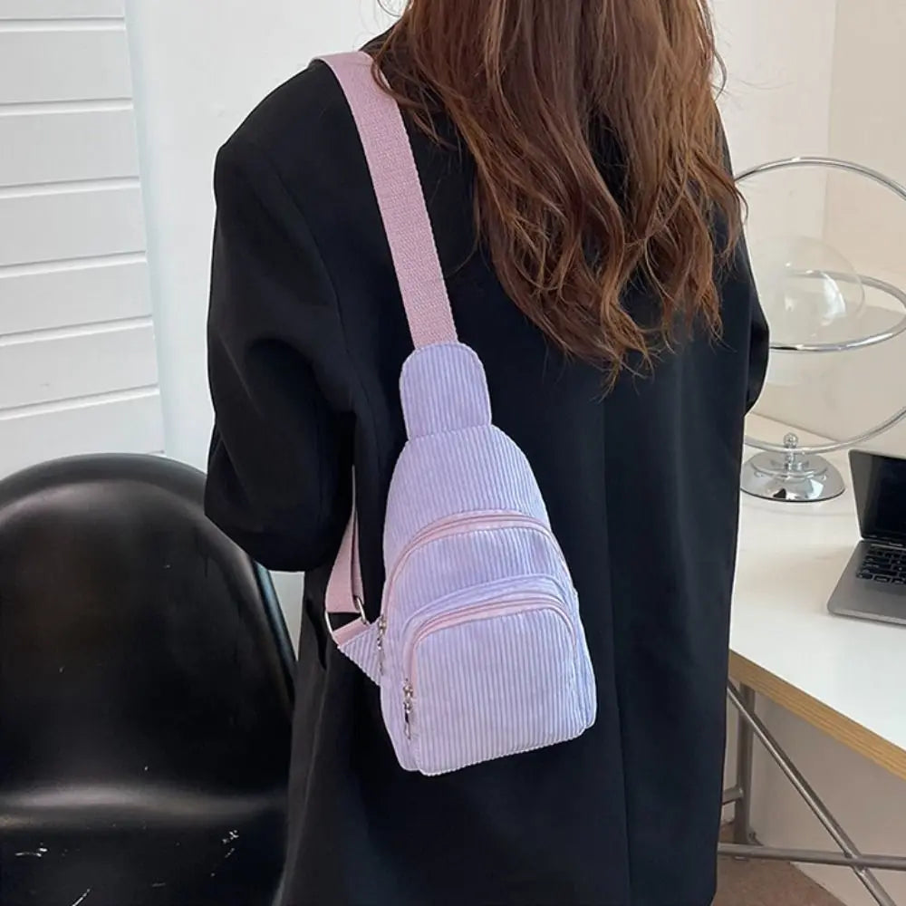 Solid Color Corduroy Chest Bag | Stylish Crossbody Schoolbag