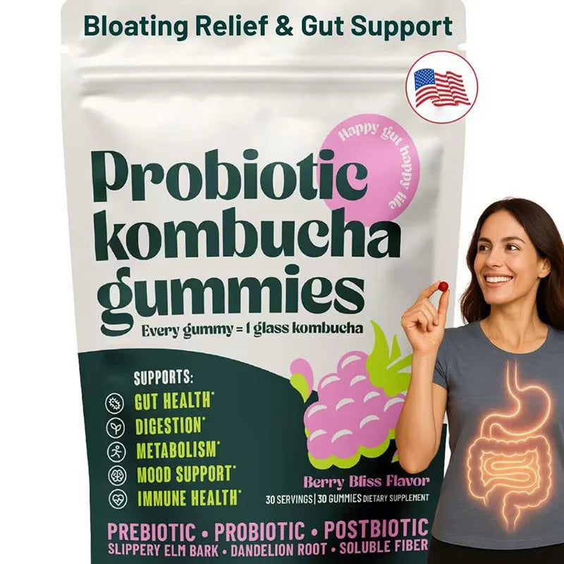 Probiotic Kombucha Gummies for Gut Support & Bloating Relief