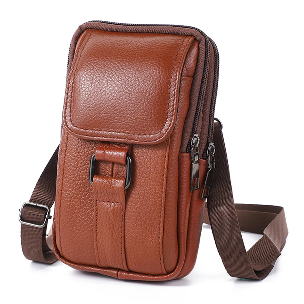 Portable Men Messenger Bags | Stylish Cowhide Leather Waist Pack