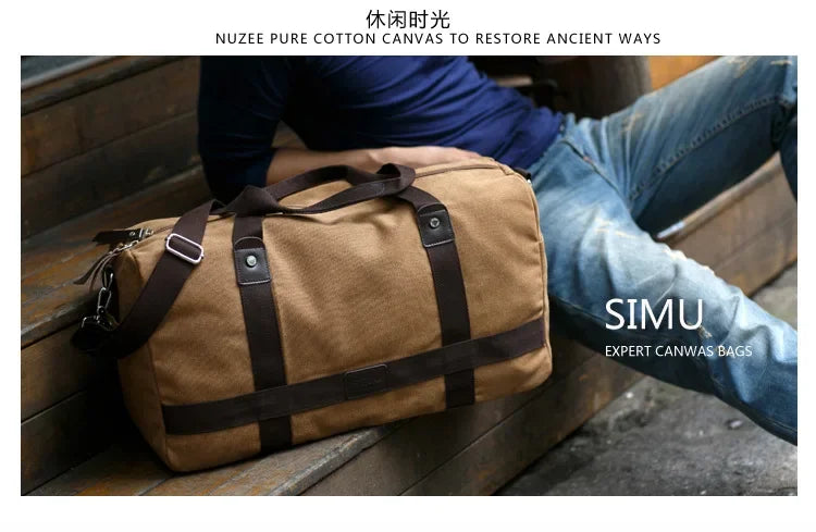 Large Capacity Casual Men's Canvas Travel Handbag | Lightweight Shoulder Bag