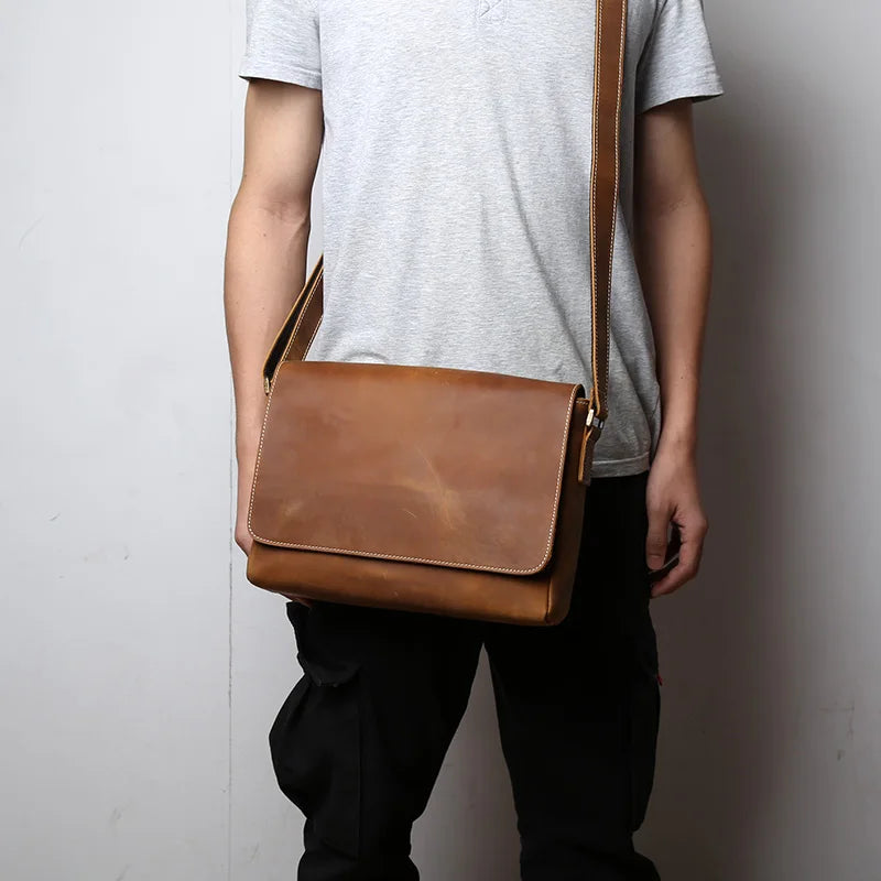 Retro Cowhide Men's Crossbody Bag | Handmade Leather Messenger