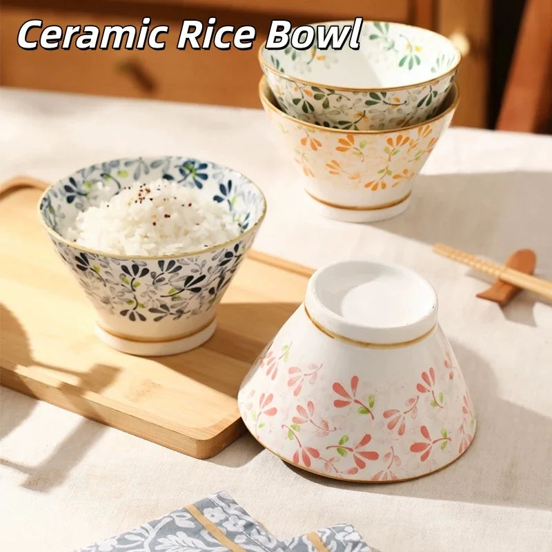 5 Inch Colorful Floral Ceramic Cone Bowls | Vintage Tableware