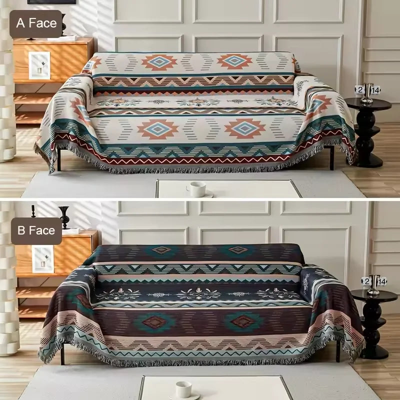 Bohemian Cotton Linen Sofa Cover | Stylish Outdoor Blanket