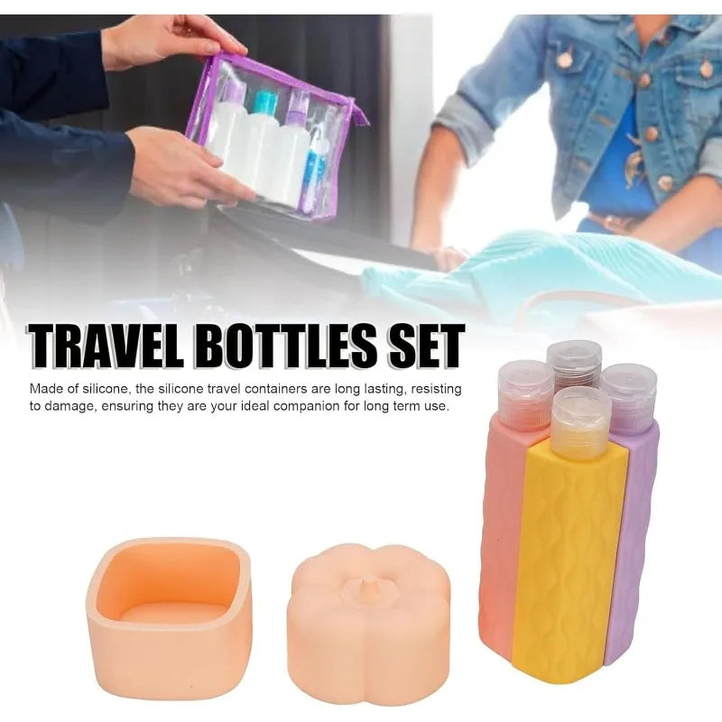 4 in 1 Silicone Travel Bottles Set | Leak Proof Portable Containers