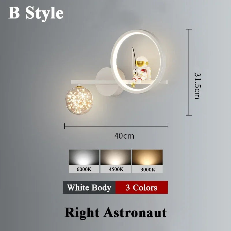 Lámpara de aplique de pared de astronauta creativo | Iluminación infantil moderna