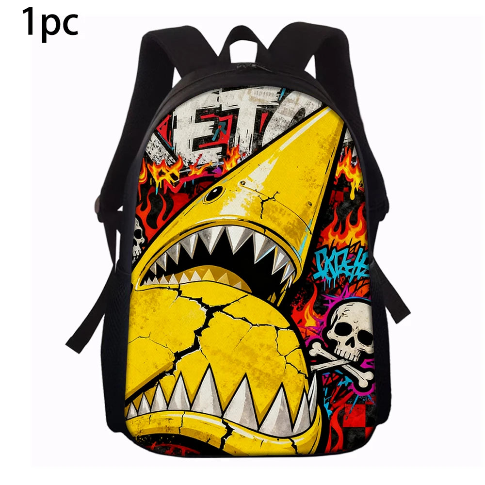 Trendy Shark Graphic Backpack Set | Perfect for School & Daily Use
