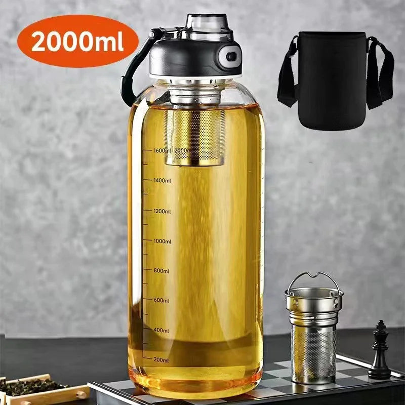 Large Capacity Glass Water Bottle with Tea Strainer | Ideal for Travel