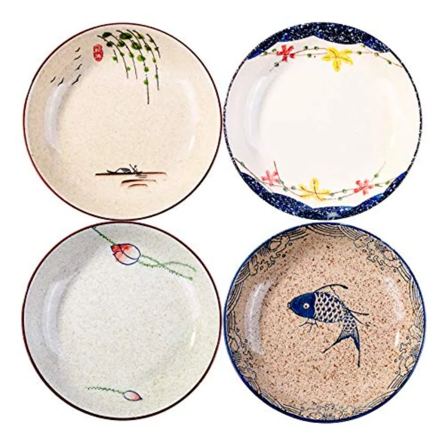 Japanese 8 Inch Retro Dinner Plate Set | Elegant Ceramic Dishes