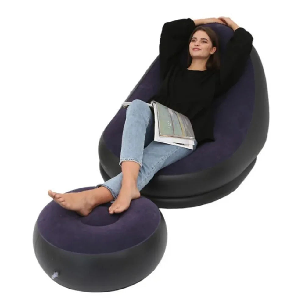 Sillón Hinchable Perezoso | Sofá Portátil con Reposapiés
