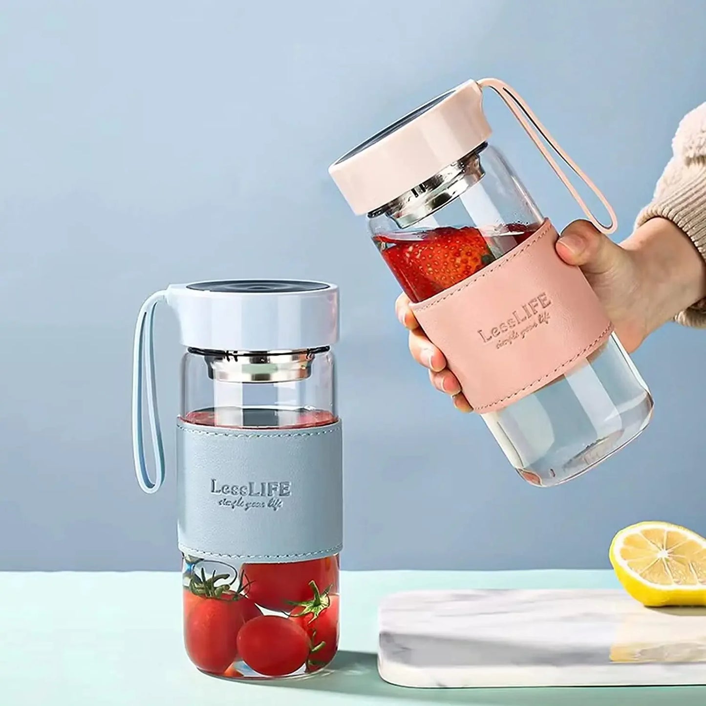Japanese Style Glass Water Bottle with Tea Infuser | 480ml