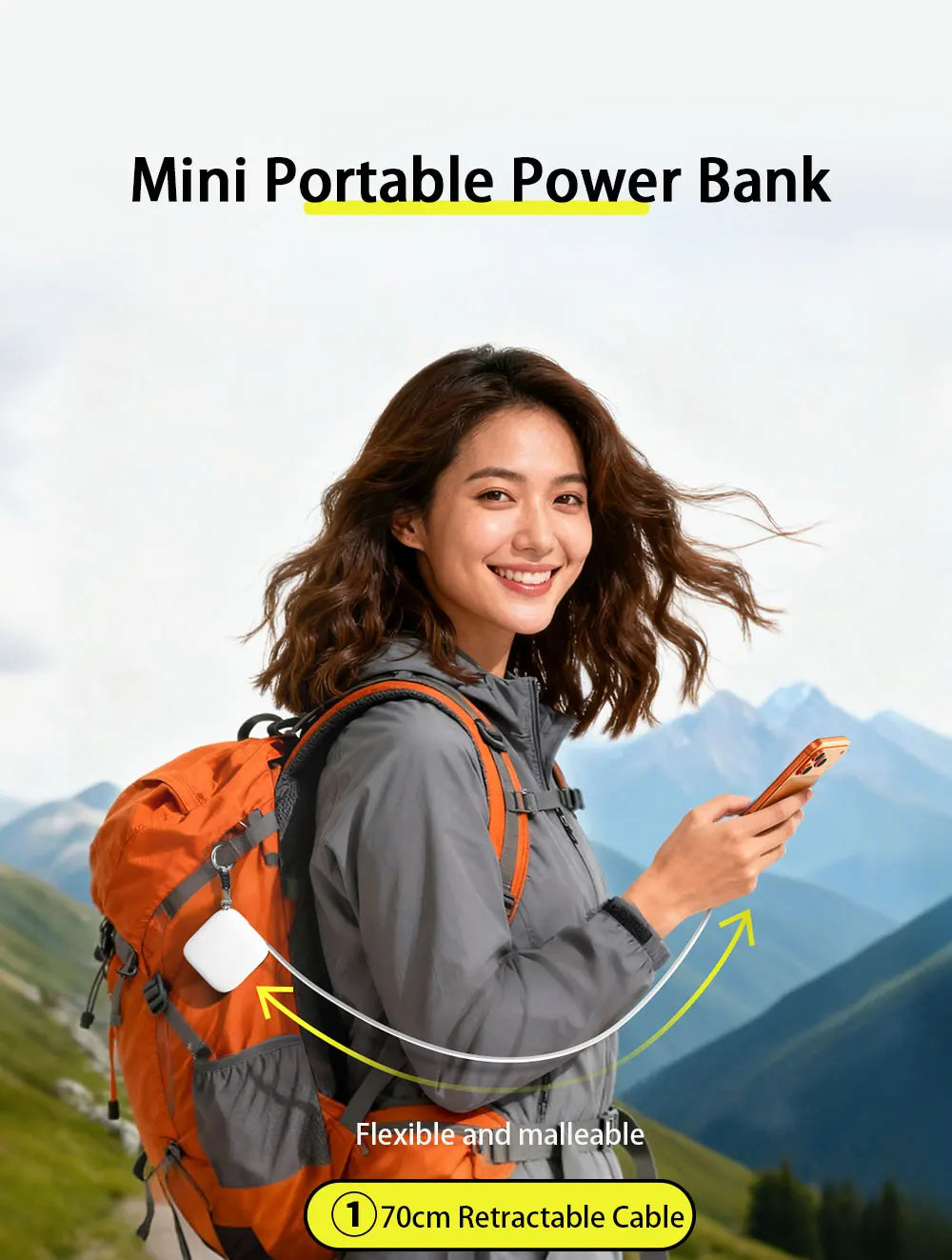 40W Fast Charging Portable 10000mAh Power Bank with Cable