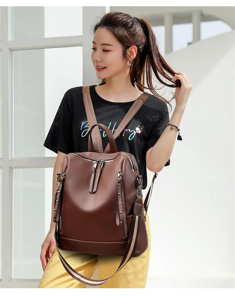 Mochila de cuero impermeable elegante para estudiantes jóvenes | Duradera y a la moda