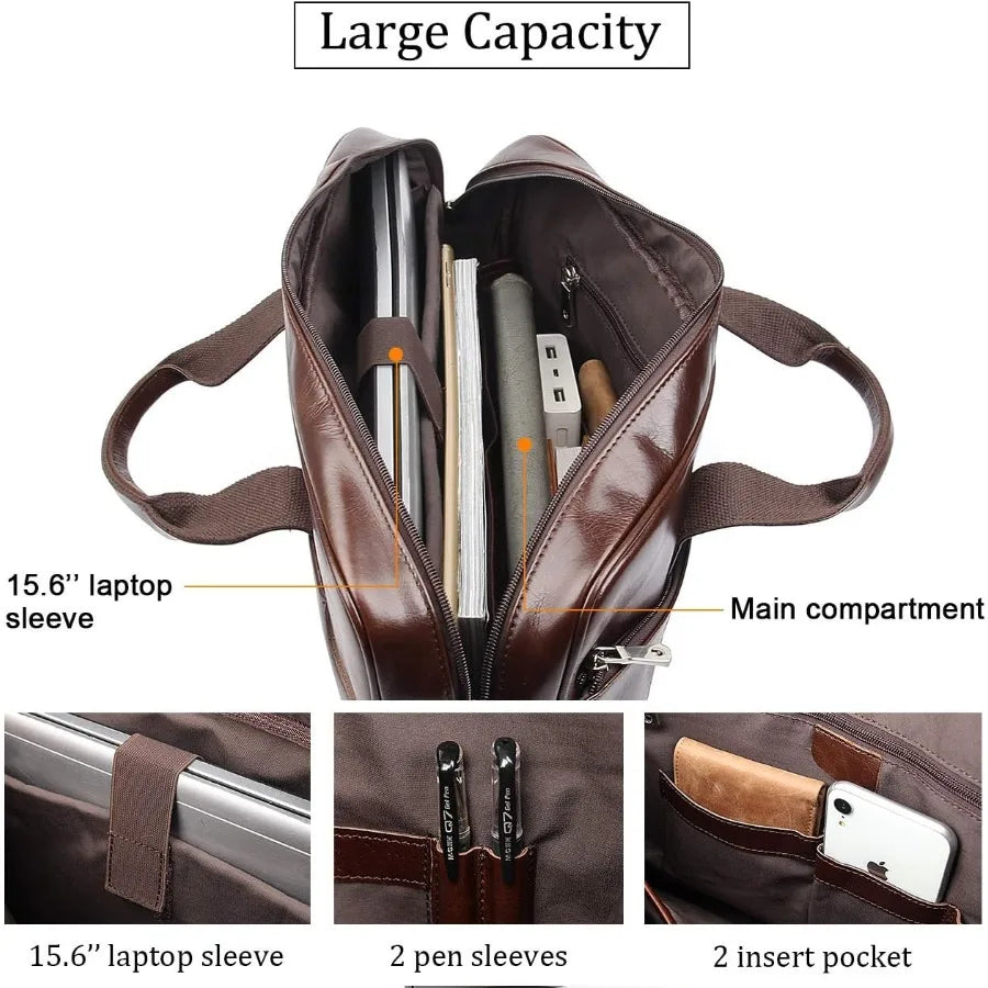 Waterproof Leather Briefcase | Stylish Travel Messenger Bag for Men