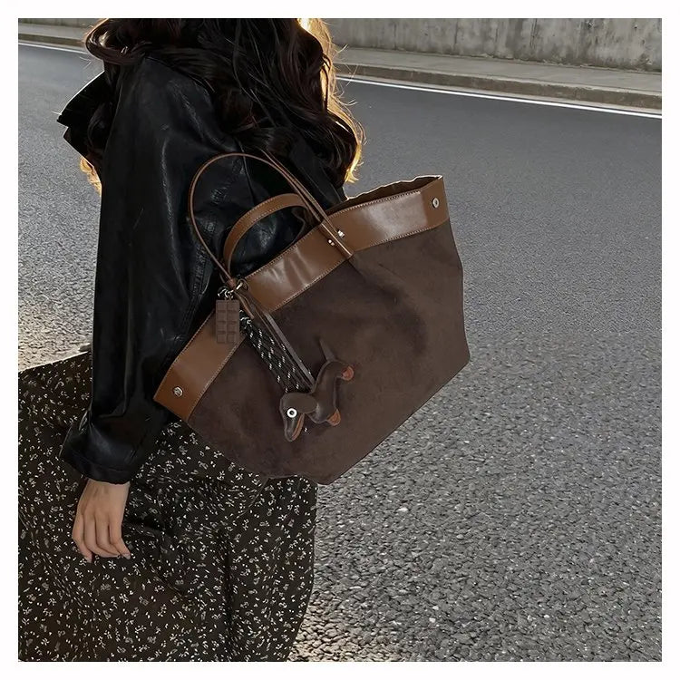 Bolso de hombro de piel suave de gamuza para mujer | Estilo casual de lujo