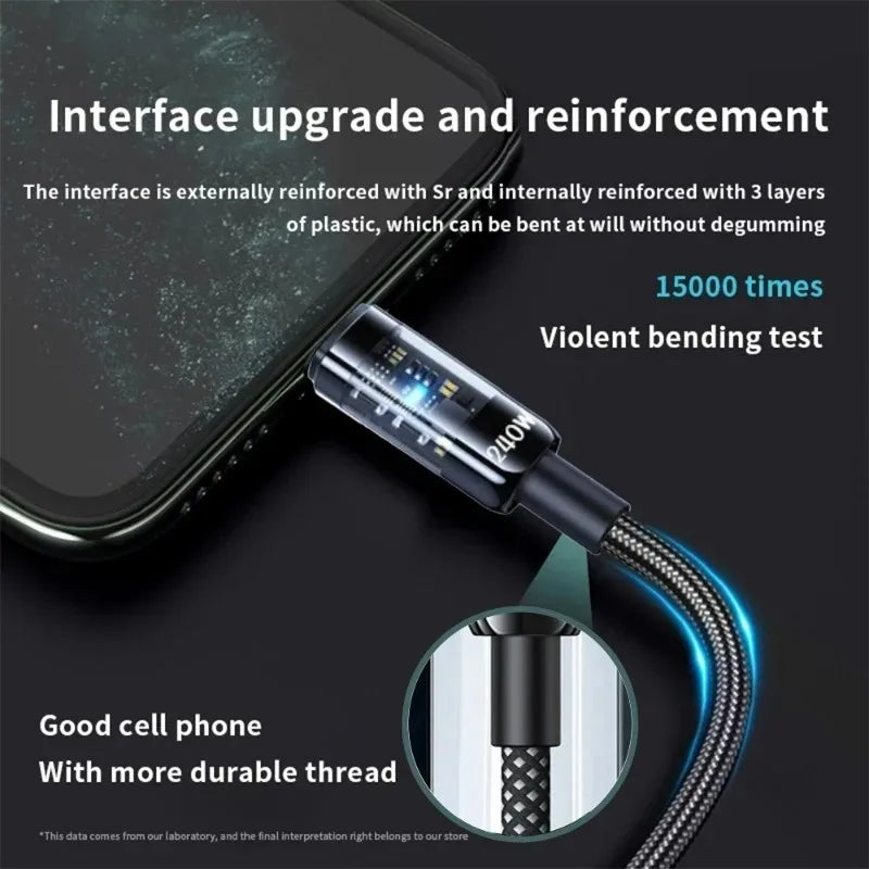 240W Fast Charging USB to Type C Data Cable for All Devices