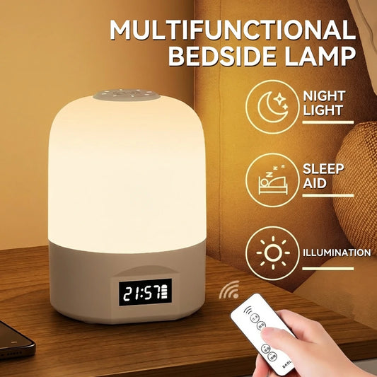 Lámpara de Mesita de Noche LED Táctil con Reloj y Luz Regulable