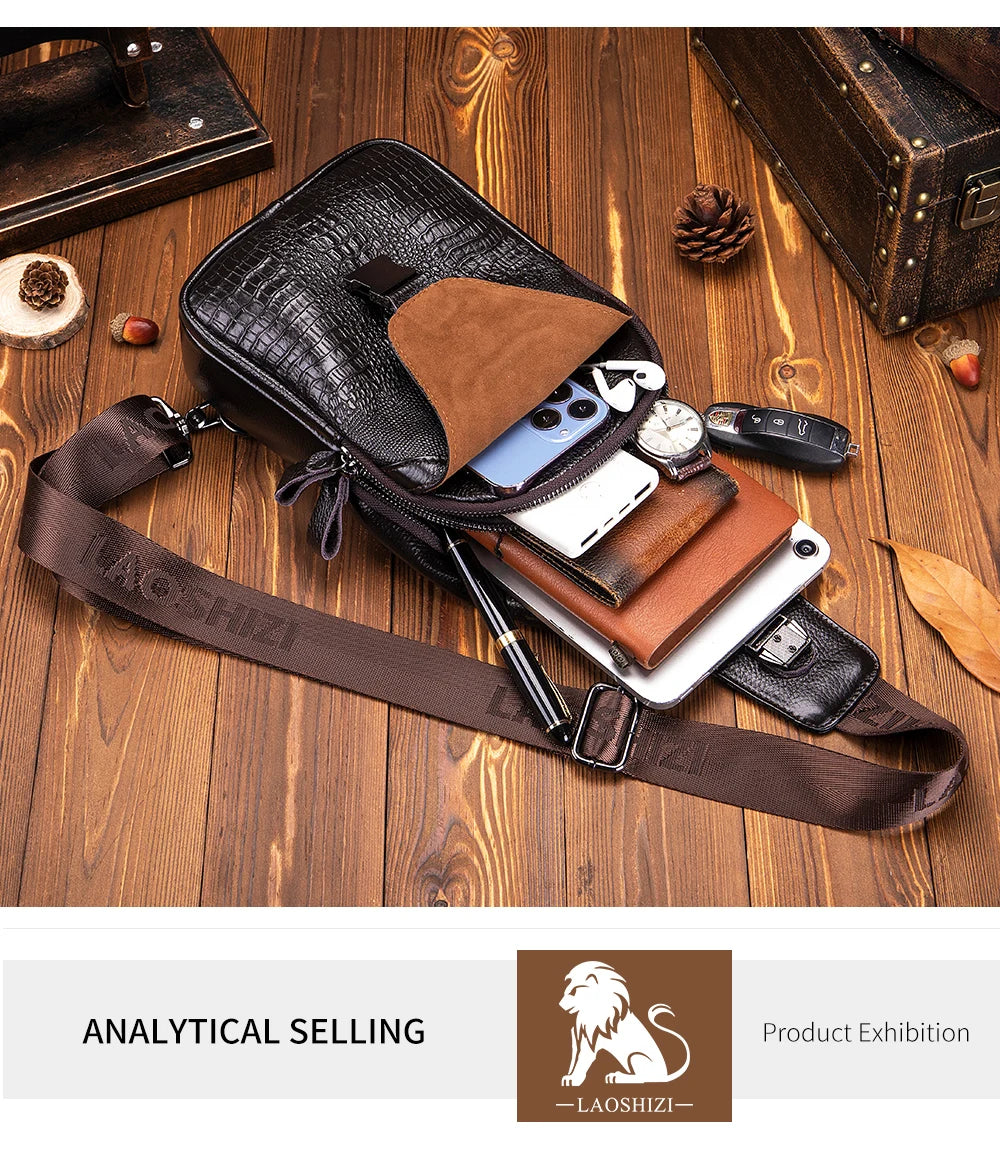 Men's Leather Crossbody Chest Bag | Multifunctional USB Bag