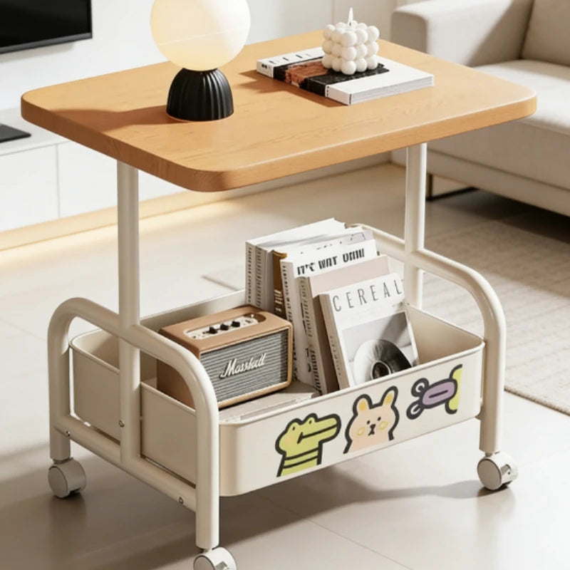 Double-Tier Mobile Rolling Laptop Desk & Storage Table