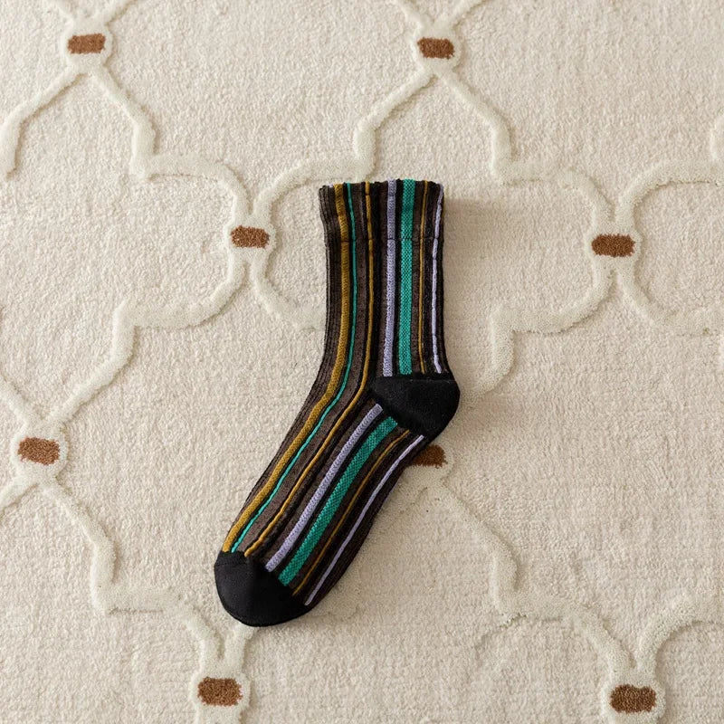 Colorful Striped Women's Crew Socks | Vintage Harajuku Style