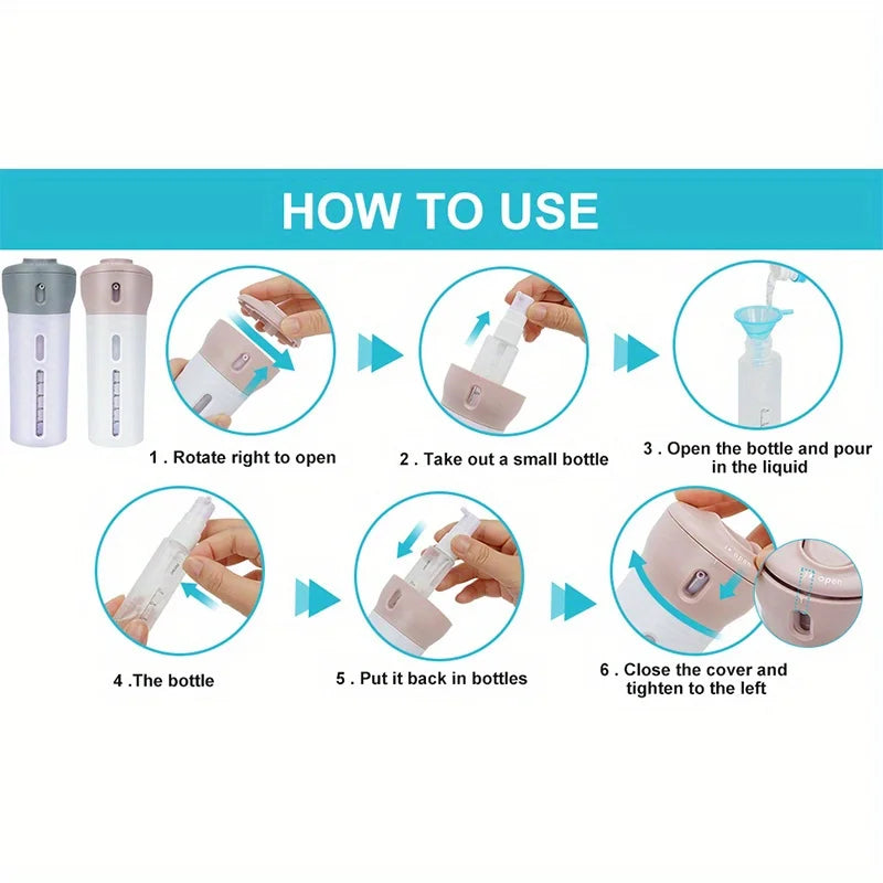 4 in 1 Refillable Travel Lotion and Shampoo Dispenser Bottles
