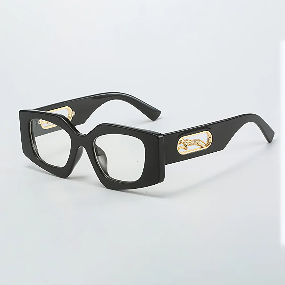Stylish Women's Black Geometric Sunglasses with Gold Accents