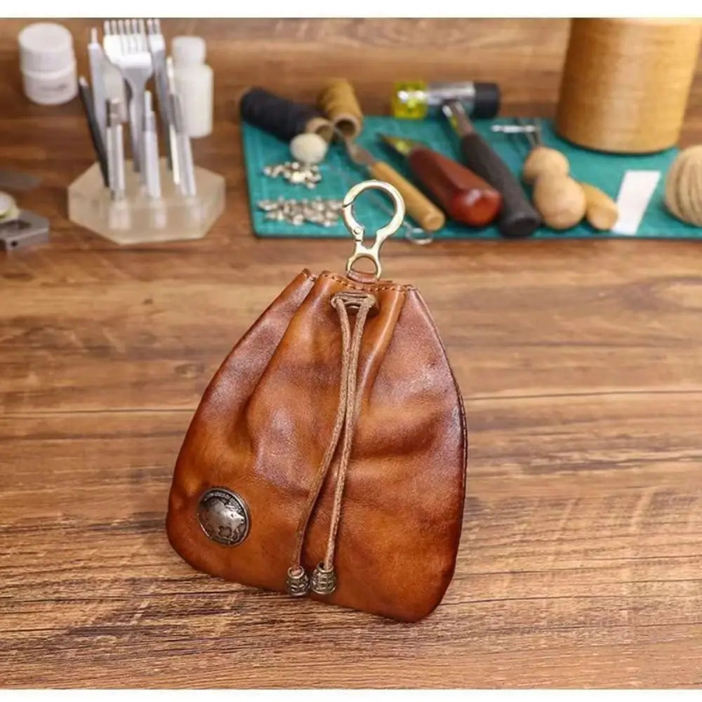 Compact Vintage Drawstring Key Wallet Mini Retro Pouch Change Purse Keychain Medieval Jewelry Storage Bag Housekeeper Use