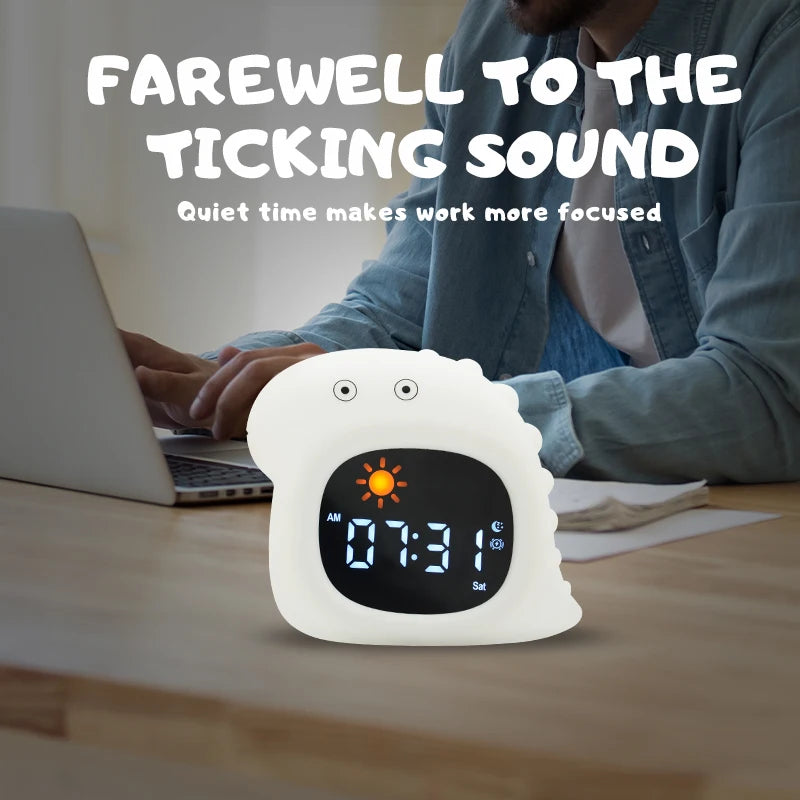 LED Night Light Alarm Clock for Kids | Musical Cat Design