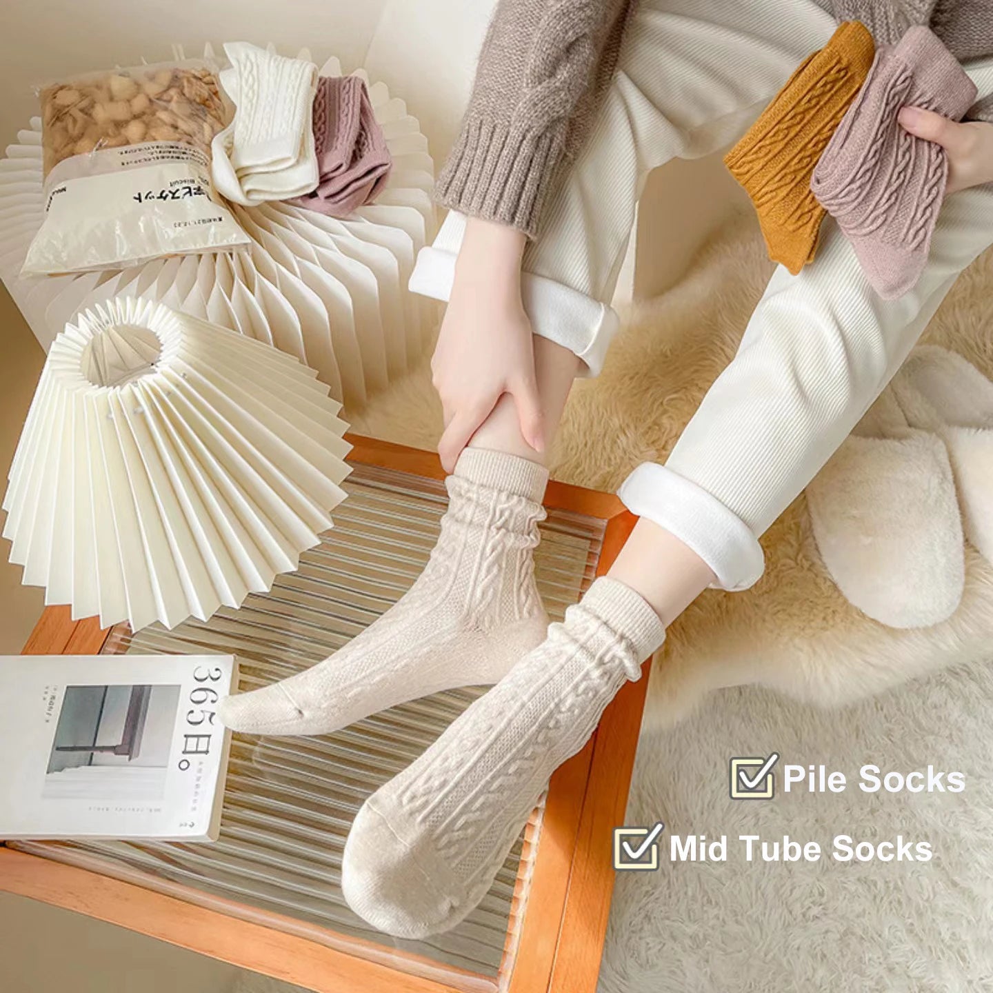 Women's Warm Cashmere Wool Socks | Cozy Mid-Calf Thermal Socks