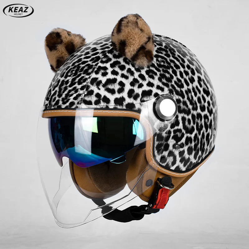 Stylish Yellow Leopard Print Open Face Motorcycle Helmet