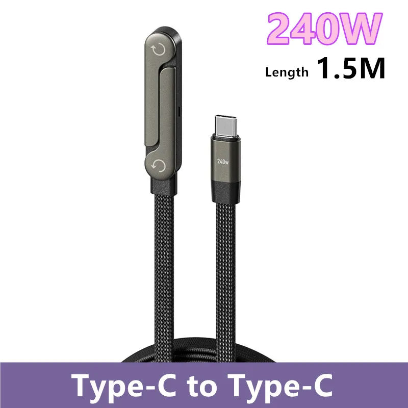240W Super Fast Charging 2 in 1 Rotating Data Cable