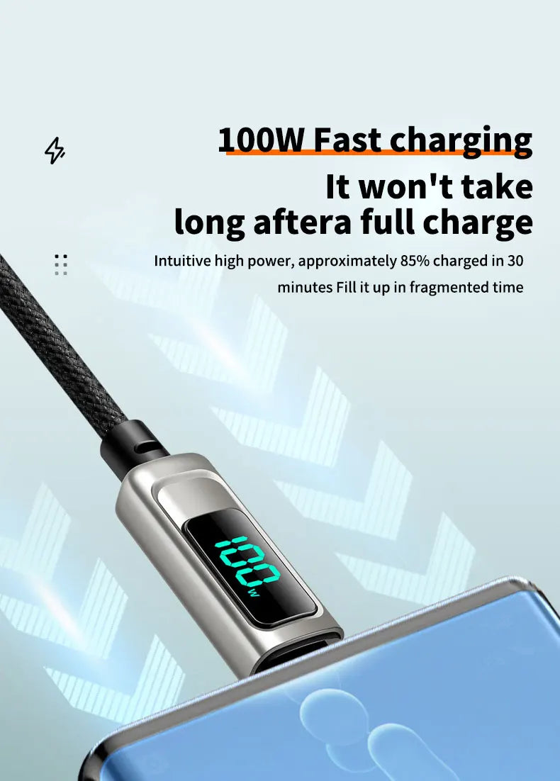 USB A to Type C LED Display Charger Cable | Fast Data Transfer