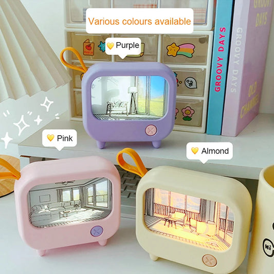 Cute TV Painting Night Light – Rechargeable LED Mini Table Lamp for Kids Room, Home Decoration, Atmosphere Lighting & Birthday Gift