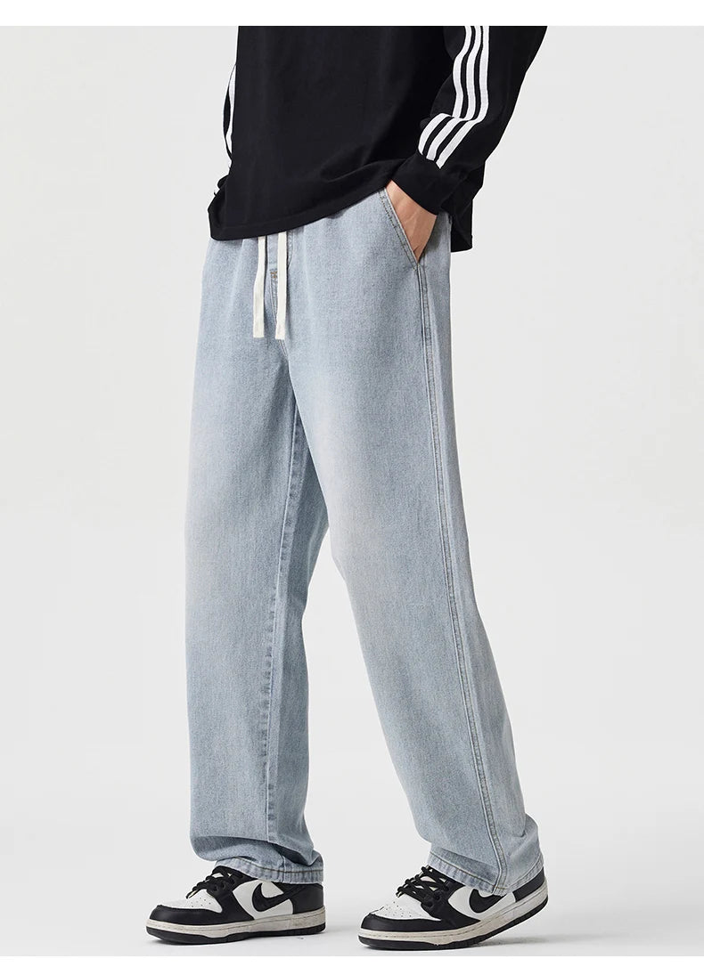 Men's Vintage Drawstring Wide-Leg Jeans | Trendy Casual Pants