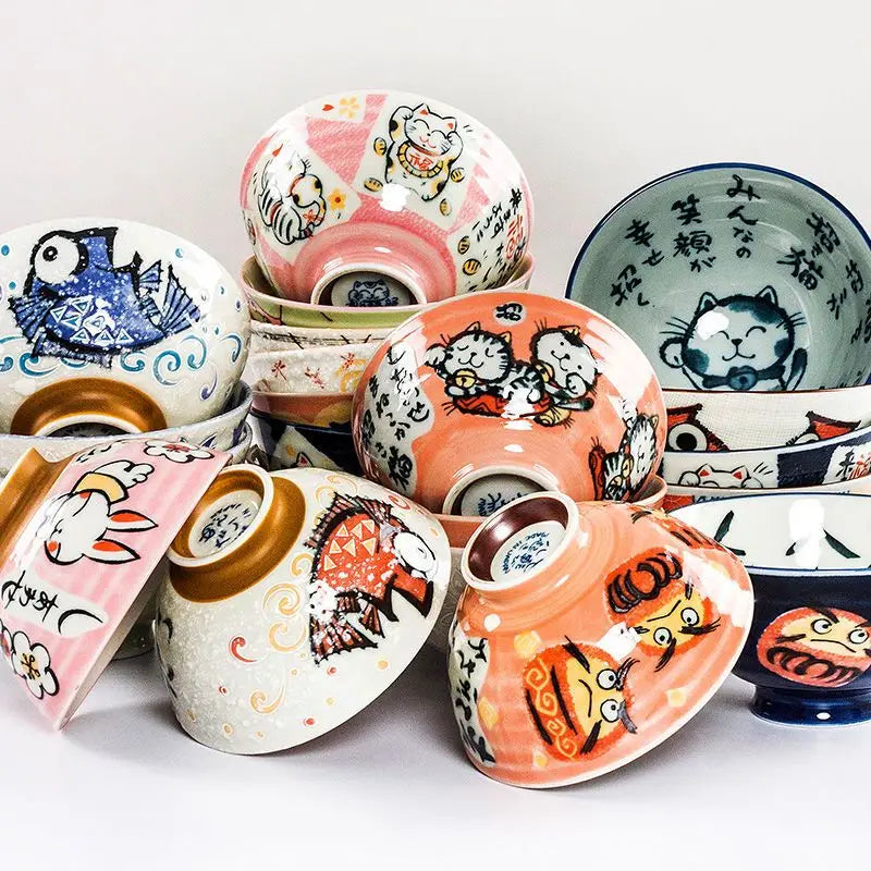 Cute Animal Ceramic Bowls | Adorable Lucky Cat Rice Bowl