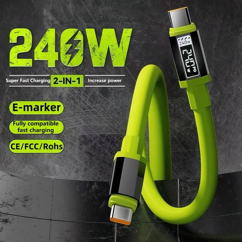240W Super Fast Charging Type C to Type C Silicone Cable