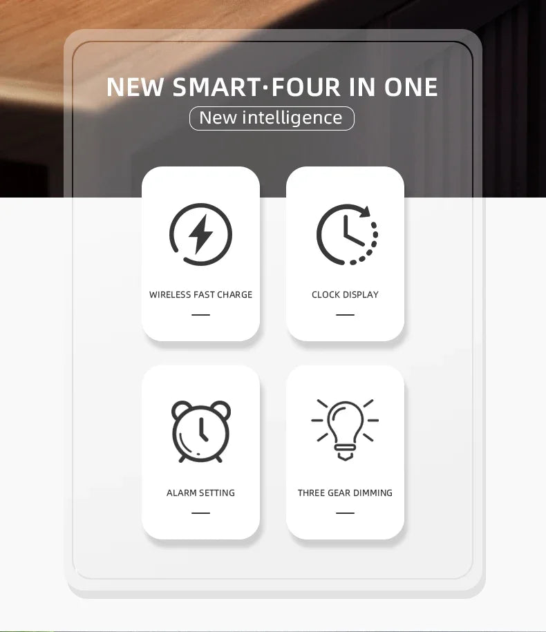 15W Wireless Charger Alarm Clock with LED Night Light — Multifunction Bedside Dock, Digital Thermometer & Time Display for iPhone 17 / 16 / 15 / 14 / 13 & Qi-Compatible Phones