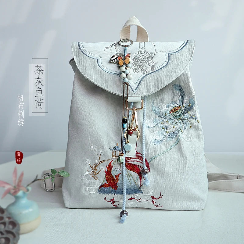 Mochila de 15 pulgadas estilo retro chino | Mochila bordada hecha a mano